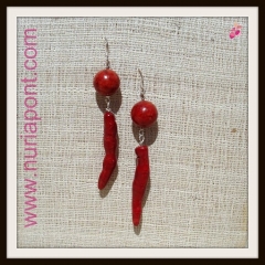 Pendientes de plata y coral manzana