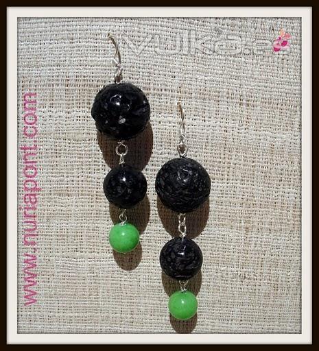 Pendientes de plata,lava volcanica y jade verde