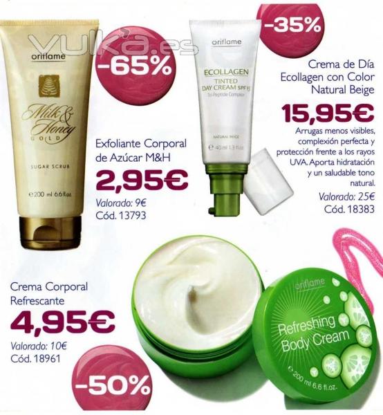 Exfoliante, crema de dia y crema corporal