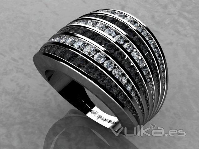 anillo diamantes blancos y negros