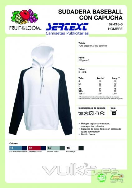 Sertext Sudadera Capucha Baseball Fruit of the Loom