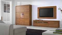 Muebles color nogal con panel tv con luz