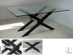 Mesa de comedor o reuniones xendra- 180x110 hierro lacado color negro metalizado y acero inoxidable satinado