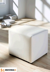 Puff  cubo cuadrado blanco en piel