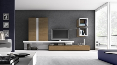 Muebles en color nogal y lacados en blanco