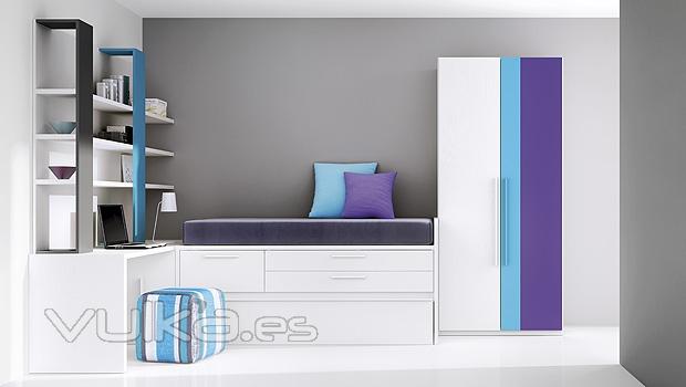 Habitacin juvenil con muebles minimalistas del catlogo JOY