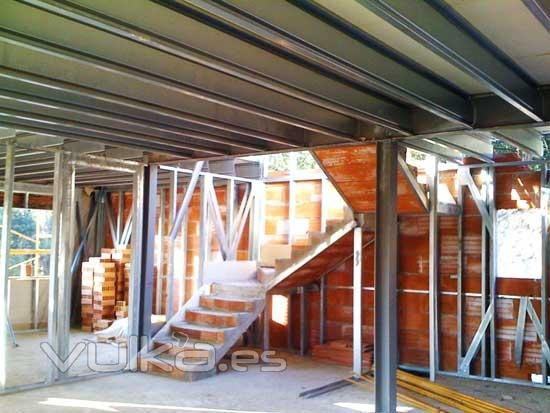 Detalle de la Estructura de acero galvanizado para una casa steel framing