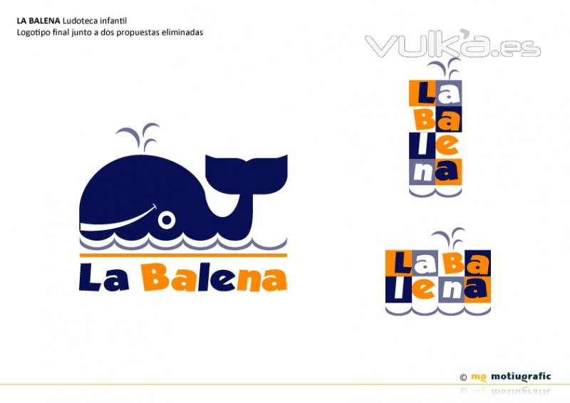 LA BALENA Ludoteca infantil. Diseo de logotipo final junto a dos propuestas eliminadas