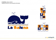 La balena ludoteca infantil diseno de logotipo final junto a dos propuestas eliminadas