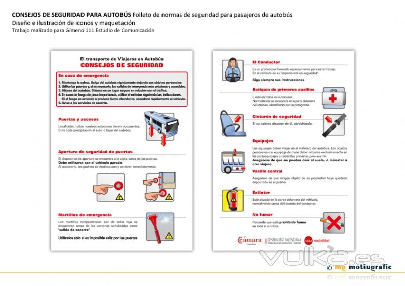 CONSEJO DE SEGURIDAD AUTOBÚS. Diseño de folleto e iconos (realizado para Gimeno 111)