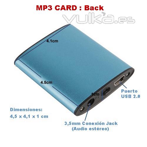 Reproductor MP3CARD vista trasera. Funciona con tarjeta SD Micro > Ref. XLIMP301 