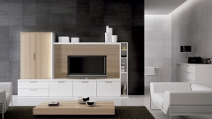Composicion de mobiliario de hogar en color blanco y nogal