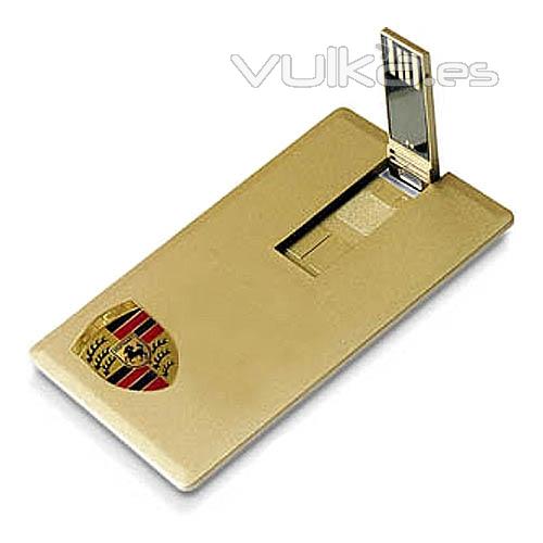 Memoria USB formato tarjeta de crédito Carcasa metalizada color dorado Ref. AURUM