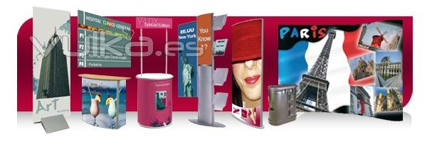 Displays, Roll Up, Enrrollables, Muros para presentaciones, Pop Up, Photocalls, Stands plegables, Mo