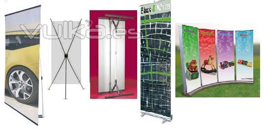 Expositores portatiles para graficas, L-BANNER, X-BANNER, ROLL UP BANNERS, ENRROLLABLES