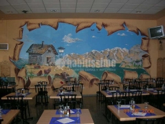 Paisaje pintado en el comedor de un restaurante( 24 h.torrefarrera(lleida)