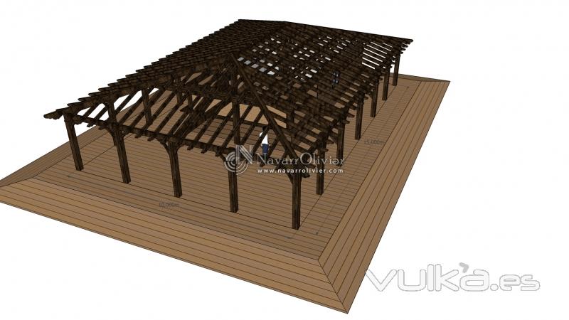 ESTRUCTURA DE MADERA CON VIGAS LAMINADA PARA CHIRINGUITO