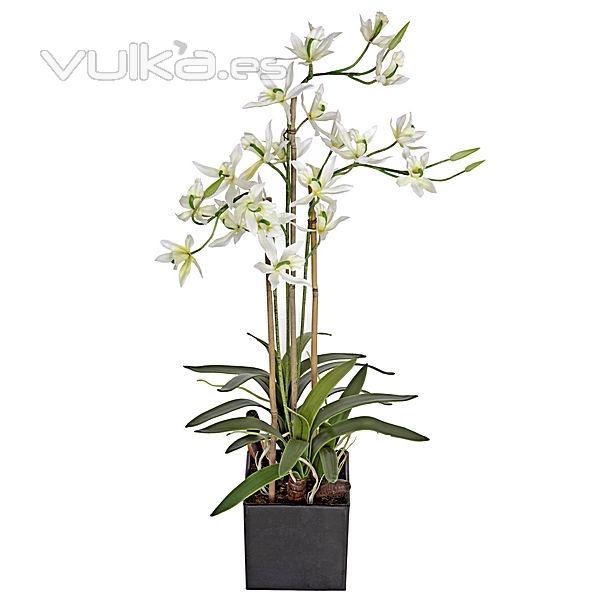 Planta artificial flores cymbidium blancas en lallimona.com