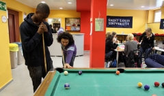Jugadores entusiasmados de billard