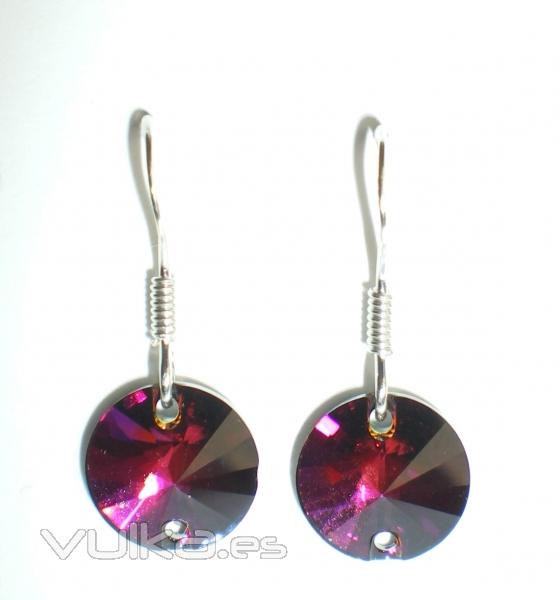 pendientes disco Swarovski y plata de ley