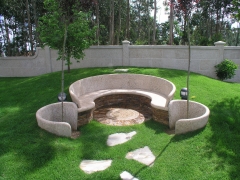 Banco+Alcorques+Petroglifo Tallado en Piedra Natural + Cuarcita Diametro 300cm. Diseño Exclusivo.