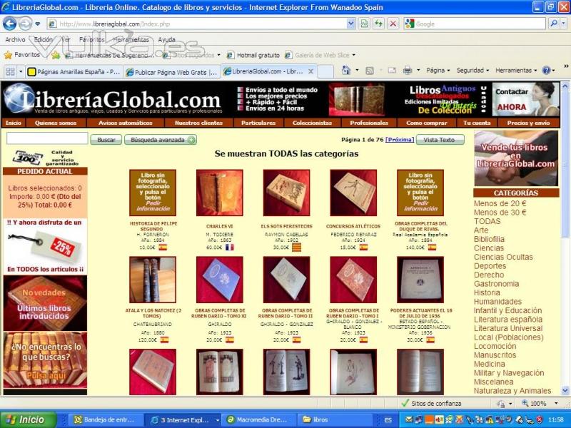 Vista general de la tienda online www.libreriaglobal.com