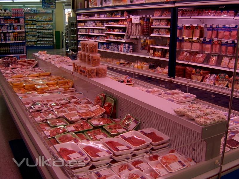 self-service carnes, vitrina doble refrigeracion