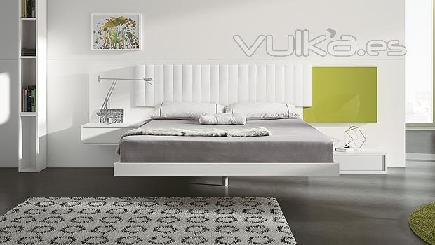 Muebles dormitorio con detalle cabezal en verde