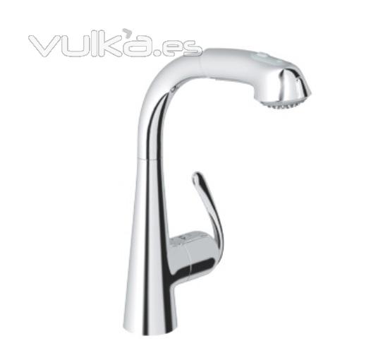 Monomando Fregadera Zedra con Teleducha Extraíble de Grohe en monomandos.net