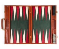 Backgammon de cuero hecho a mano con fichas de asta de búfalo y dados de marfil