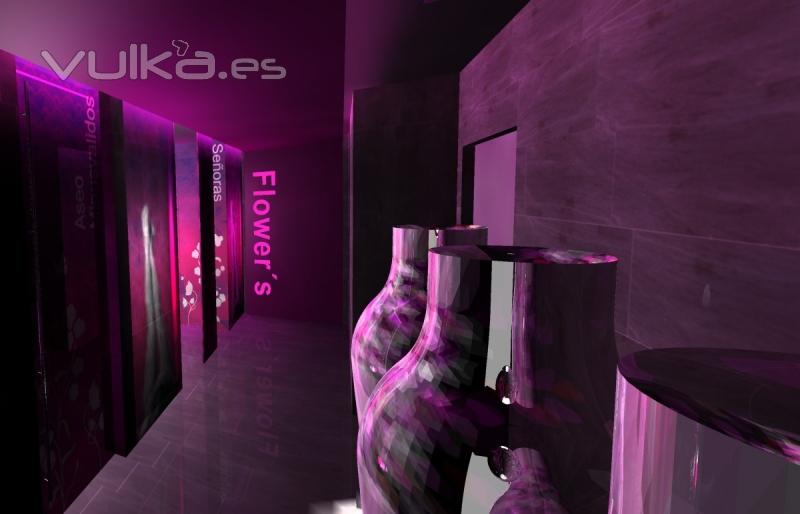 Diseo 3D para zona de Aseo Disco Bar Flowers