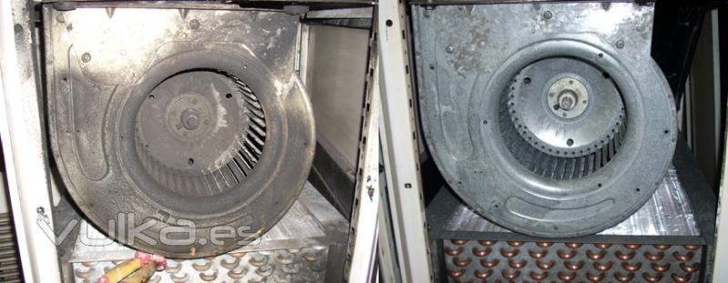 Turbina y batería de refrigeración antes y despues de su tratamiento