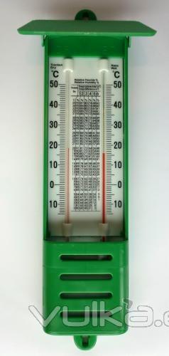 Aparato de medición meteorológica que informa sobre la temperatura y humedad del aire. 