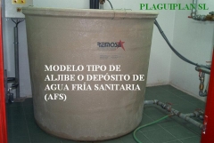 Depósito de agua fría sanitaria de consumo humano objeto del tratamiento de limpieza y desinfección