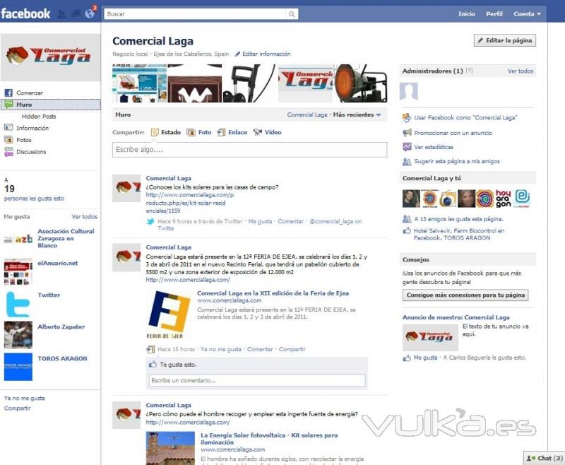 pgina de comercial laga en Facebook