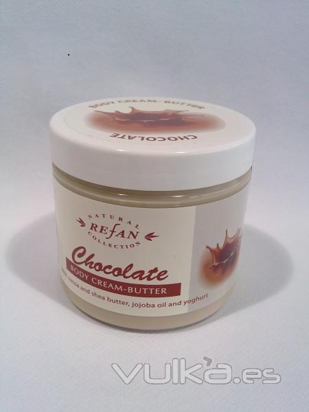 Crema corporal al perfume de Chocolate. Las cremas butter Refan hidratan, nutren y regeneran la piel