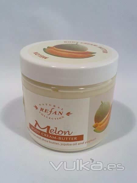 Crema corporal al perfume de melón. Las cremas butter Refan hidratan,regeneran y nutren la piel