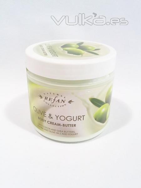 Crema corporal al perfume de oliva y yogur. Cremas Refan que hidratan y nutren la piel