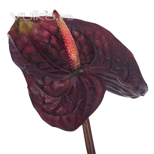 Flor artificial anthurium burdeos 65 en lallimona.com