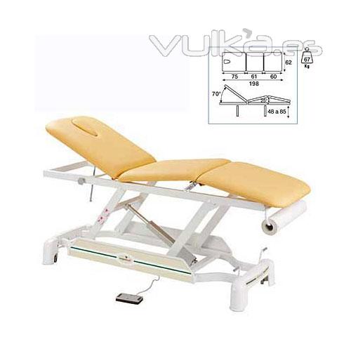 Camilla masaje y terapia electrica 3 cuerpos altura reg 48 a 85 cm ECOPOSTURAL ruedas y mando de man