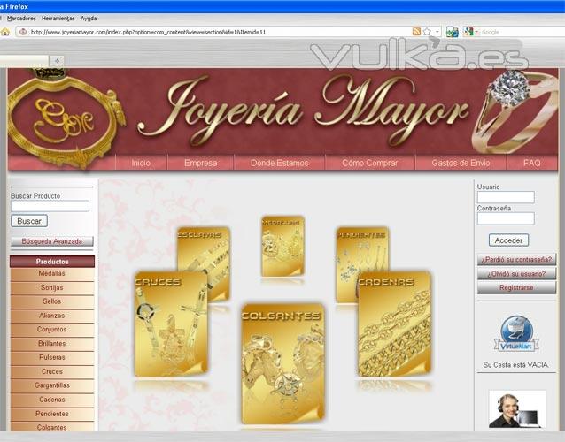 Seccin de Joyeria Mayor para venta online de artculos de oro.