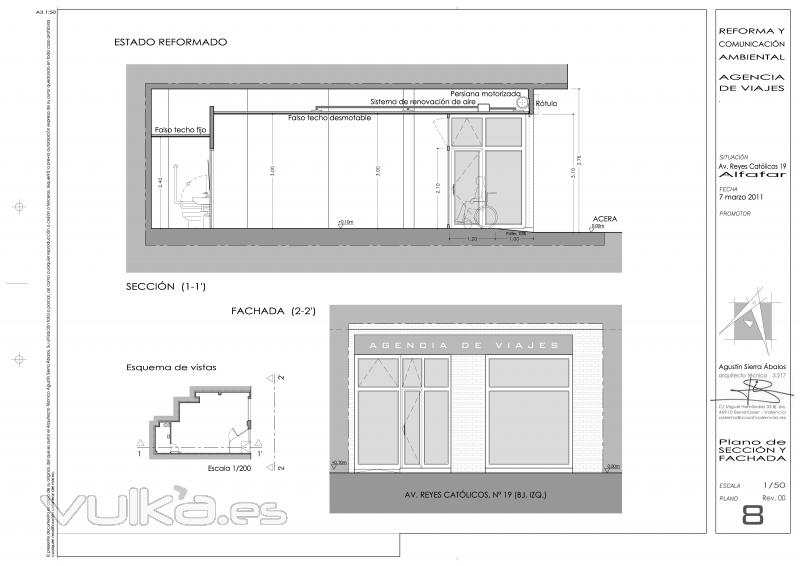 Proyecto de reforma y  de actividad para agencia de viajes en Alfafar.