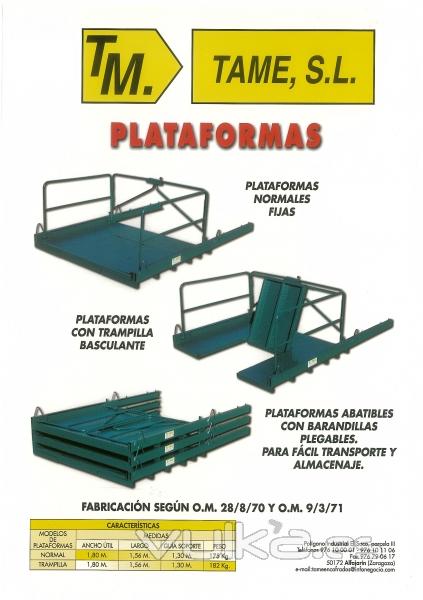 Encofrados TAME,S.L. Plataformas, plataformas con trampilla, plataformas con barandilla abatible.