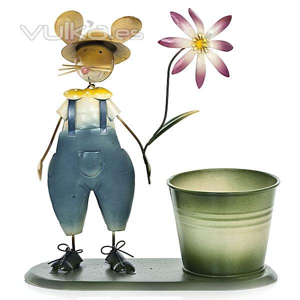 Maceta metal raton chico con flor 20 en lallimona.com detalle1
