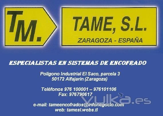 Encofrados TAME,S.L. Especialistas en sistemas de encofrado y material para la construccin.