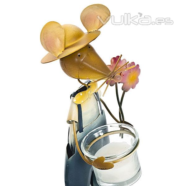 Portavelas metal raton chica flores 20 en lallimona.com detalle1