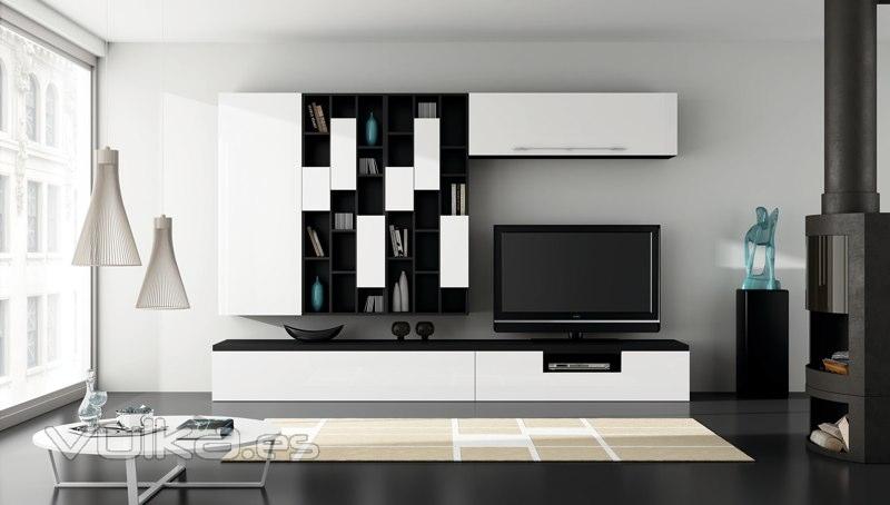 Composición salón moderna lacada en blanco y negro