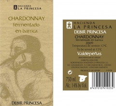 Vino Blanco Chardonnay Debir de La Princesa - Valdepeñas