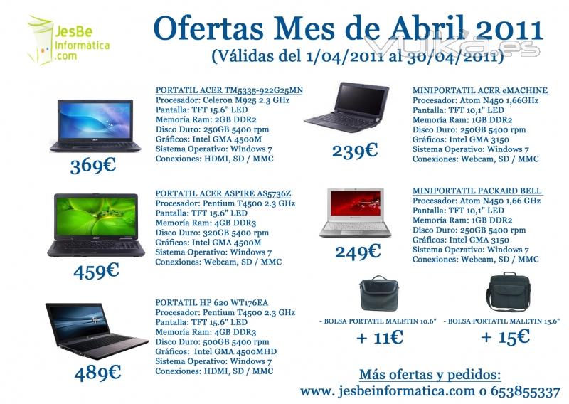 Oferta de ordenadores portatiles mes de Abril de 2011