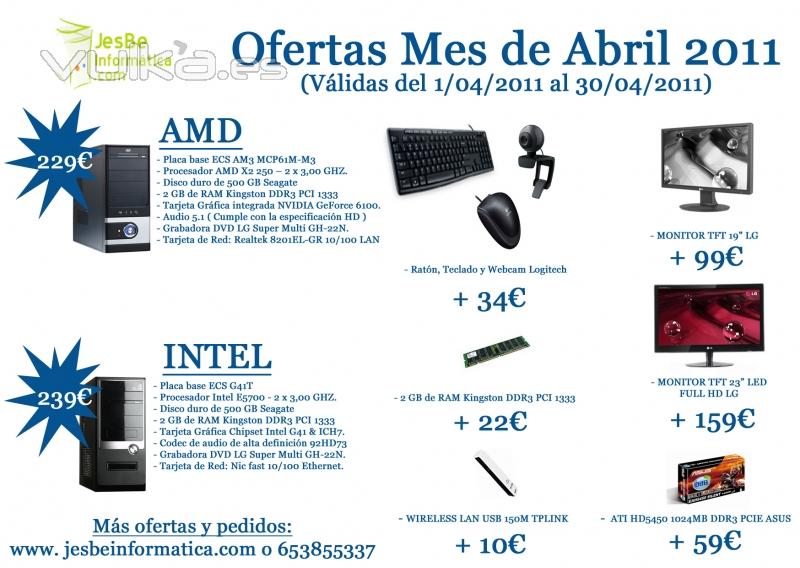 Oferta de ordenadores sobremesa mes de Abril de 2011